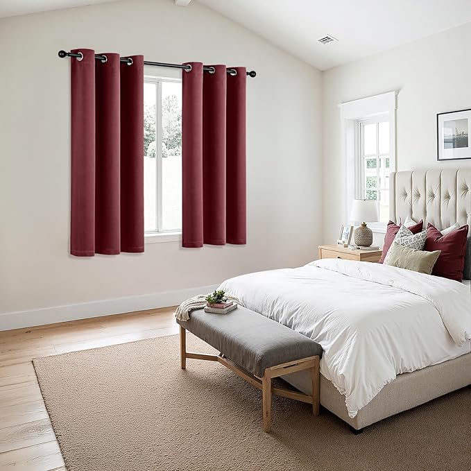 MIULEE Christmas Blackout Curtains for Bedroom 2 Panel 40"x45" Burgundy Red | Thermal Insulated, Living Room Darkening Grommet Drapes, Noise Reducing, Light Blocking Window Treatments