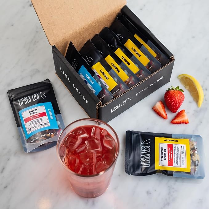 Tiesta Tea - Fruity Tea Sampler Dry Flight Set, Loose Leaf, No Caffeine, Makes Hot and Iced, Assorted Fruit Brews with Mango, Peach, Orange Drinks & More, 8 Resealable Sample Pouches