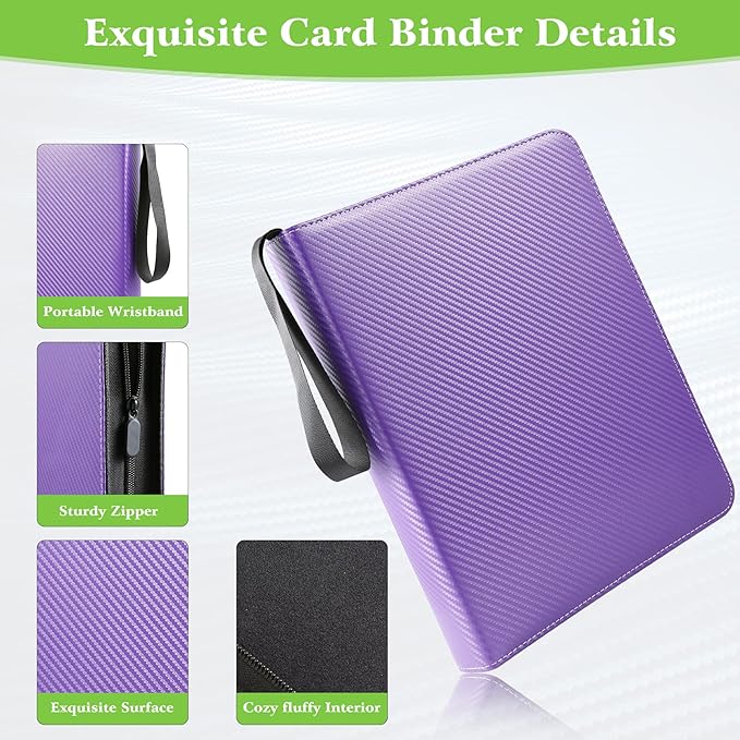 WOT I Trading Card Binder, 900 Pockets Baseball Card Binder Sleeves with Zipper, Double Sided Pockets Card Holder Carry Card Case for Baseball Card, Football Card(Purple)
