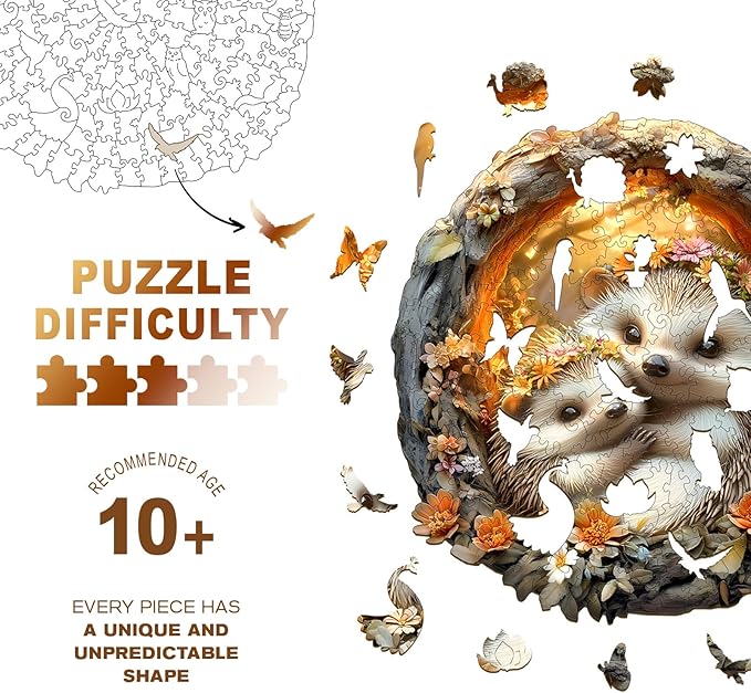 Wooden Puzzles for Adults - Parent-Child Hedgehog Wooden Jigsaw Puzzle, Unique Animal Shaped Wood Puzzles Adult, Christmas Birthday Gifts for Friends/Family, Home Decor 8.5 * 8.5in 100pcs