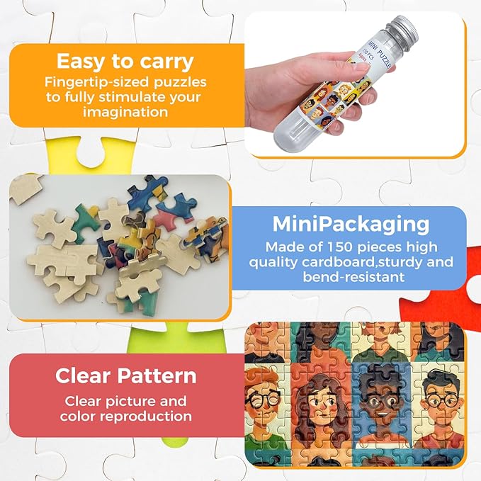 150 Pieces Mini Jigsaw Puzzles for Adults & Kids,6 x 4 Inches,Mini Puzzles,Travel Puzzle,Small Micro Puzzles,Challenging Difficult Puzzle,3 Pack Cartoon Avatar Collection
