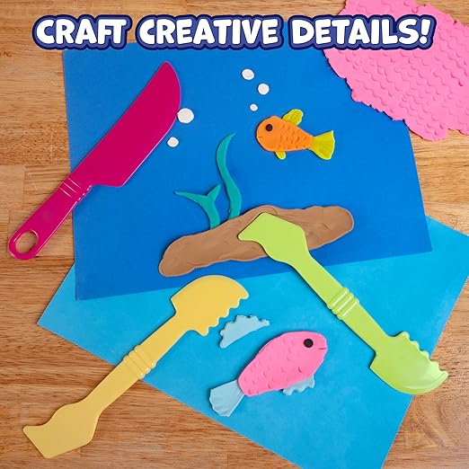Ready 2 Learn Dough Cutting Tools | 4 Piece Playdough Accessories | 2 Knives and 2 Spatulas | Clay and Dough Tools for Toddlers | Chunky Plastic Cutters