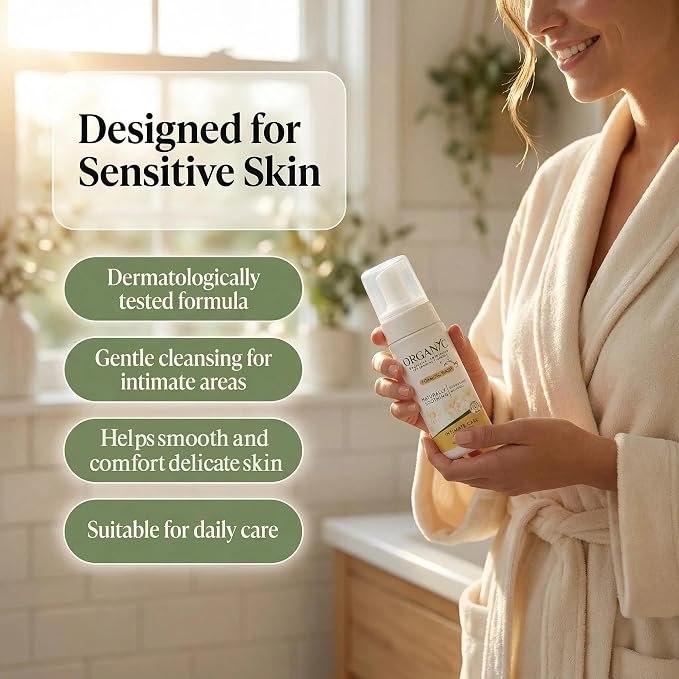 Organyc Intimate Foaming Wash for Women, Sensitive Skin Care, Certified Organic Ingredients, pH Balanced, Chamomile & Calendula, Gentle Daily Cleanser, 6.08 fl oz