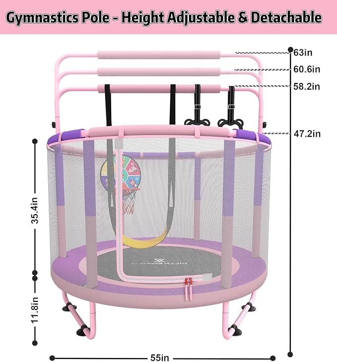 60" Trampoline for Kids, 5ft Toddler Mini 6-in-1 Trampoline Indoor Outdoor with Swing, Basketball Hoop, Dart Board, Rings, Christmas Toys Birthday Gifts for Girls Boys