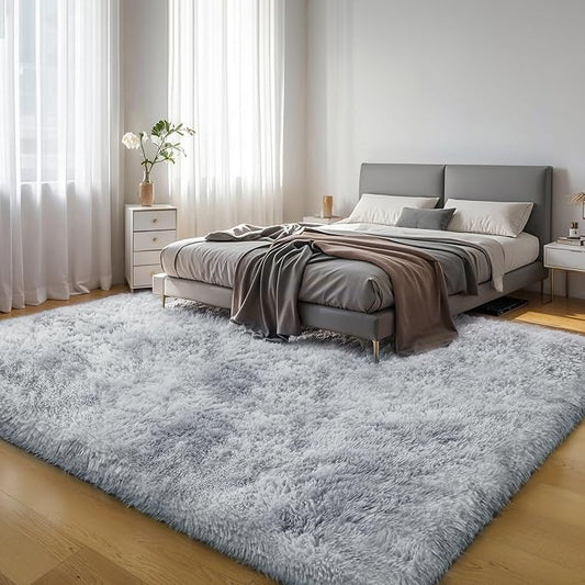 6x9 Thick Tie-Dye Gray Shag Rug for Bedroom, Soft Plush Fluffy Carpet | Gray Area Rug for Living Room, Dorm Room, Kids Nursery, Washable Non Slip Soft Plush Shaggy Carpet