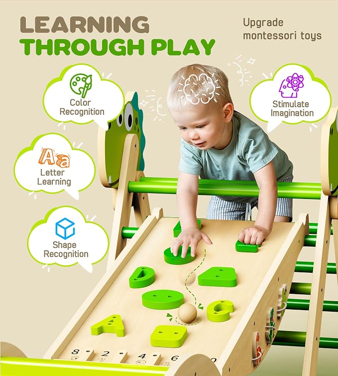 Pikler Triangle Set, 11-in-1 Montessori Climbing Toy for Toddlers, Foldable Wooden Indoor Jungle Gym & Playground Climber for Learning and Motor Skills (18 Months–7 Years)