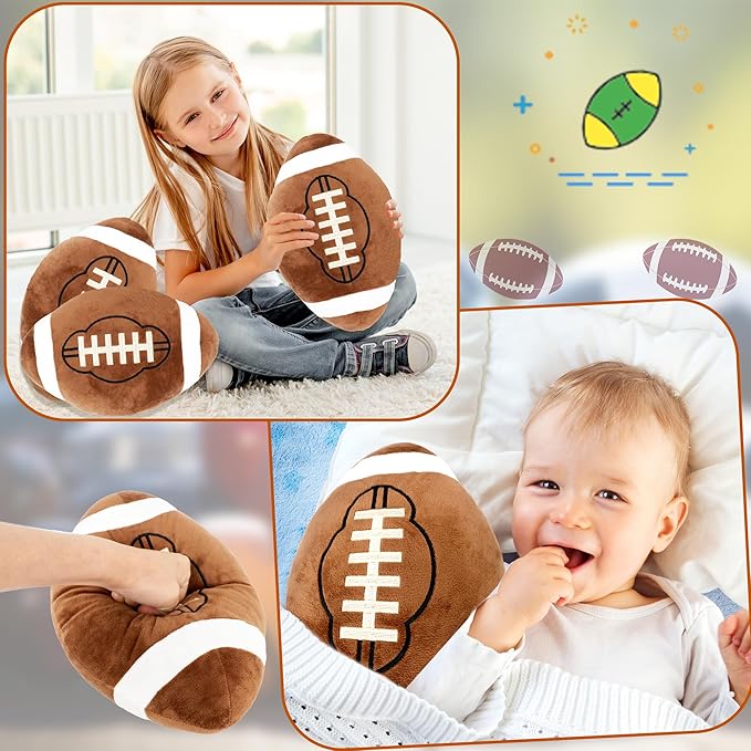 2 Pcs 12 Inch Football Plush Pillow Fluffy Stuffed Football Throw Pillows Soft Sports Throw Pillows for Kids Birthday Party Supply Gifts Bedroom Sofa Decor
