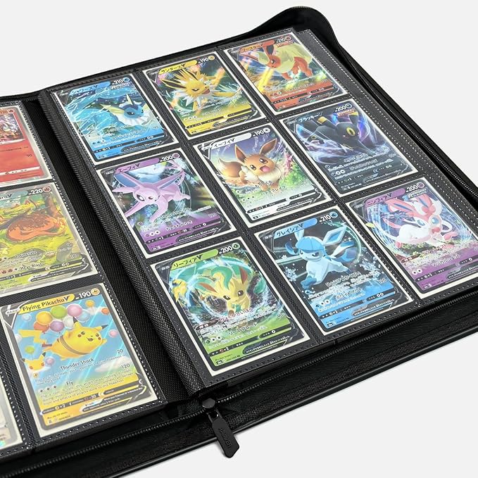 9 Pocket Card Binder, 360 Cards Trading Cards Games Collection Holder with Customizable Label Slot and Side-Loading Sleeves, Premium Gift for Card Collectors (Black)