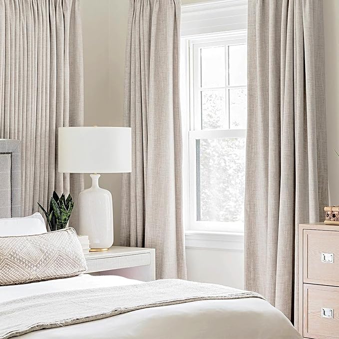 MIULEE 100% Blackout Linen Textured Curtains for Bedroom Solid Thermal Insulated Ivory Grommet Room Darkening Curtains & Drapes Luxury Decor for Living Room 52 x 72 Inch (2 Panels)