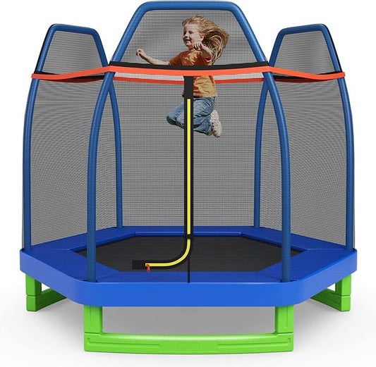 Giantex 7 Ft Trampoline for Kids, Heavy Duty Steel Frame Small Mini Toddler Trampoline, Great Gifts for Boys Girls, Outdoor Indoor Kids Trampoline with Net, for Age 3-8