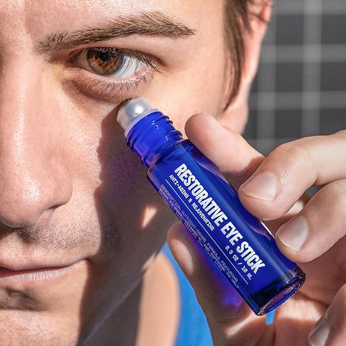 Blu Atlas Restorative Eye Serum Roller Stick for Men with Vitamin C & Niacinamide – Anti-Aging & Brightening Under Eye Cream Helps Reduce the Appearance of Dark Circles, Puffiness & Bags – 0.3 oz