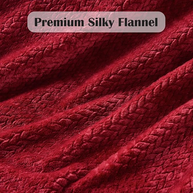NEWCOSPLAY Fleece Leaves Pattern Queen Blanket, Red, 90"x90" | Super Soft Throw Blanket, Lightweight Cozy Bed Sofa Blanket, Premium Silky Flannel Fleece, Travel Blanket for All Season Use