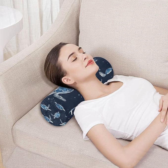 Sea Turtle Navy Blue Neck Roll Pillow Bolster Round Health Memory Foam Long Cervical Cylinder Pillows with Removable Washable Cover for Body Bed Legs Back Yoga