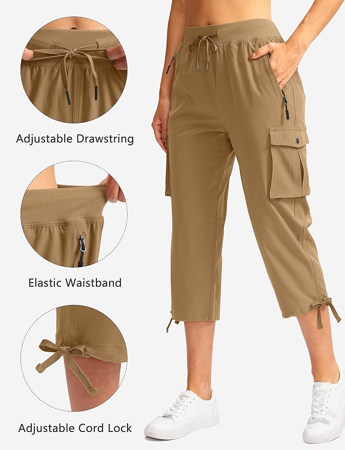 Soothfeel Women's Cargo Capris Pants with 6 Pockets Lightweight Quick Dry Travel Hiking Summer Pants for Women Casual