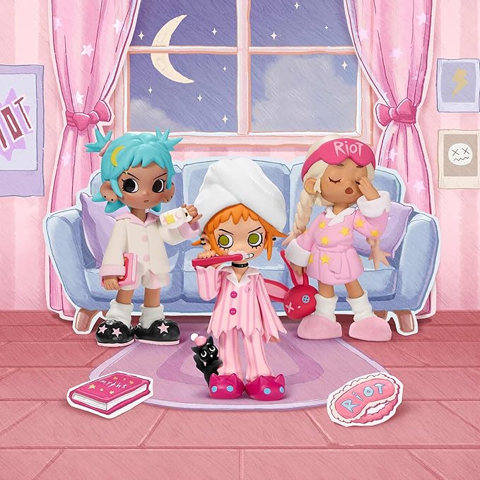 POP MART Lil Peach Riot Sleepover Series Blind Box Figures, Random Design Action Figures Collectible Toys Home Decorations, Holiday Birthday Gifts for Girls and Boys, Single Box
