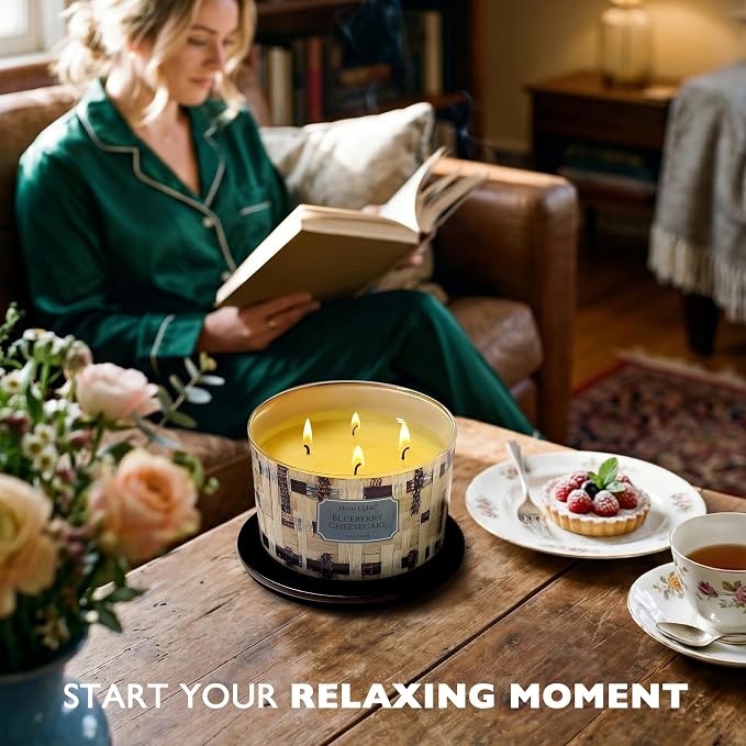 HomeLights Scented Candles for Women & Men, 18oz Candle Jars Aromatherapy 4-Wick Candle, Ideal for Rustic Modern Home Decor and Gifts, Blueberry Cheesecake