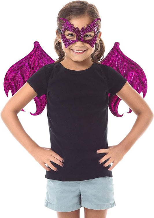 Little Adventures Reversible Dragon Mask and Wing Sets for Boys & Girls - Pink/Magenta