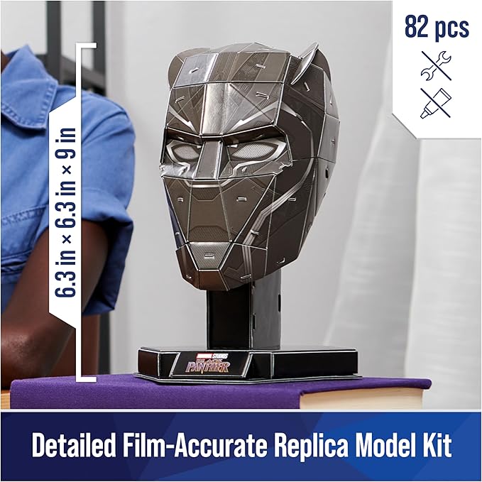 4D Build, Marvel Black Panther 3D Puzzle Model Kit with Stand 82 Pcs | Wakanda Forever Black Panther Desk Decor | 3D Puzzles for Adults & Teens 12+