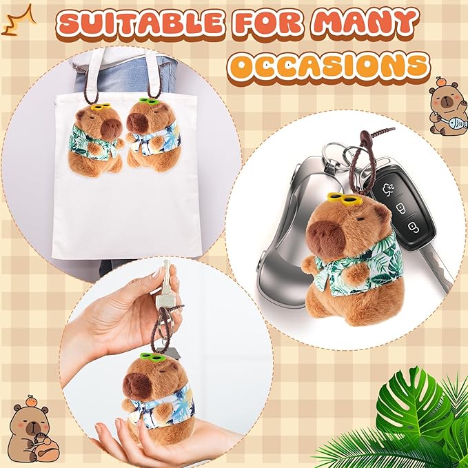 2 Pcs Capybara Plush Keychain Capybara Stuffed Animals Plush Pendant for Christmas Gifts Exchange Birthday Party(Hawaiian Shirt)
