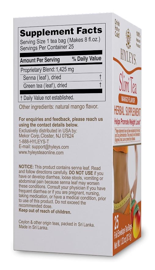 Hyleys Slim Tea Pineapple Flavor - Weight Loss Herbal Supplement Cleanse and Detox - 25 Tea Bags (12 Pack)