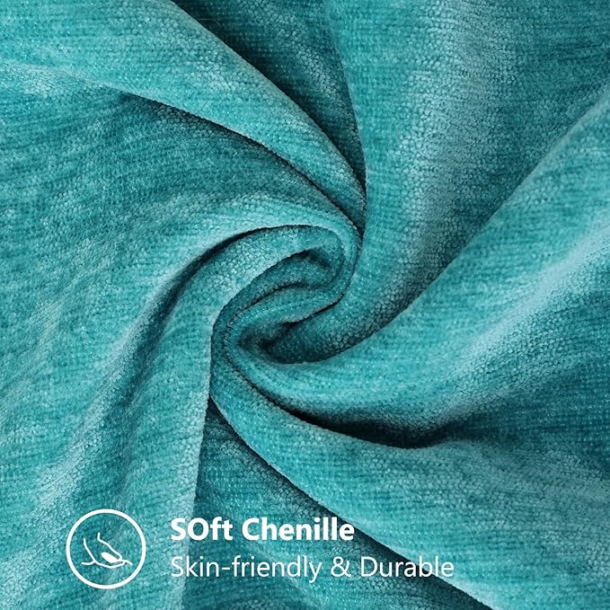 decorUhome Soft Chenille Throw Pillow Covers 12x20 Set of 2 Turquoise | Fall Textured Decorative Throw Pillow Cases Stitched Edge Modern Farmhouse Luxury Boho Velvet for Couch Sofa Bed Home Decor