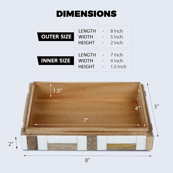 Handicrafts Home White Decorative Storage Box with Lid Wood Remote Control Box Coffee Table Storage Box Remote Holder for Living Room Decor – Resin Inlay Marquet Chase Collection - 8x5x2