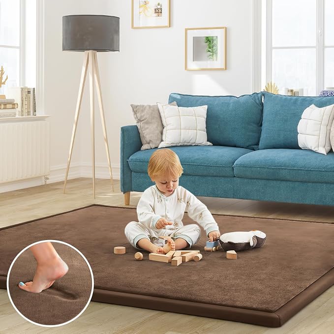 Baby Play Mat for Floor Nursery Rug Muscle Mat Area Rug Playroom Rug 59"x59" Playpen Mat Elastic Foam 1.3" Thick Crawling Mat for Babies,Toddlers, Infants, Kids,Chestnut