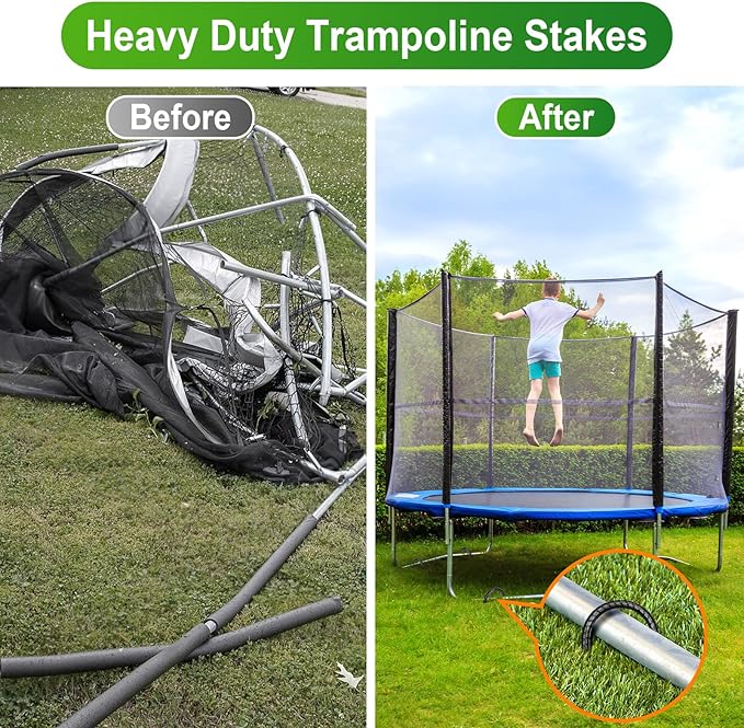Trampoline Stakes Anchors High Wind 12''Ground Anchor Tent Stakes Heavy Duty, U Rebar Stakes Trampoline Accessories