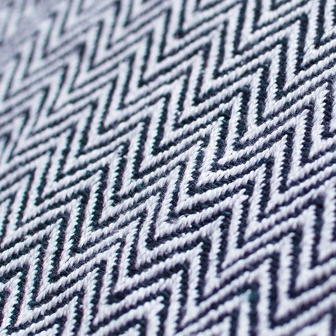 Americanflat 50x60 Throw Blanket - Soft and Breathable Cotton Throw Blanket for Couch, Bed, Chair - Decorative Blankets Perfect for Home or Outdoor Use - Navy Blue and White Herringbone Design