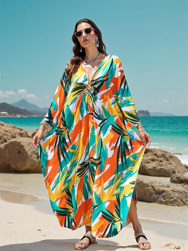 Mumu Dresses for Women Plus Size, Bohemian Kaftan Beach Cover Up Long Maxi Nightgown Soft Loungewear