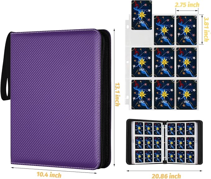 Trading Card Binder, 900 Pockets Card Binder, 9-Poccket Sided Pocket Sports Card Binder, Premium Card Binders Compatible with MTG, TCG, Baseball Cards(Carbon Purple)