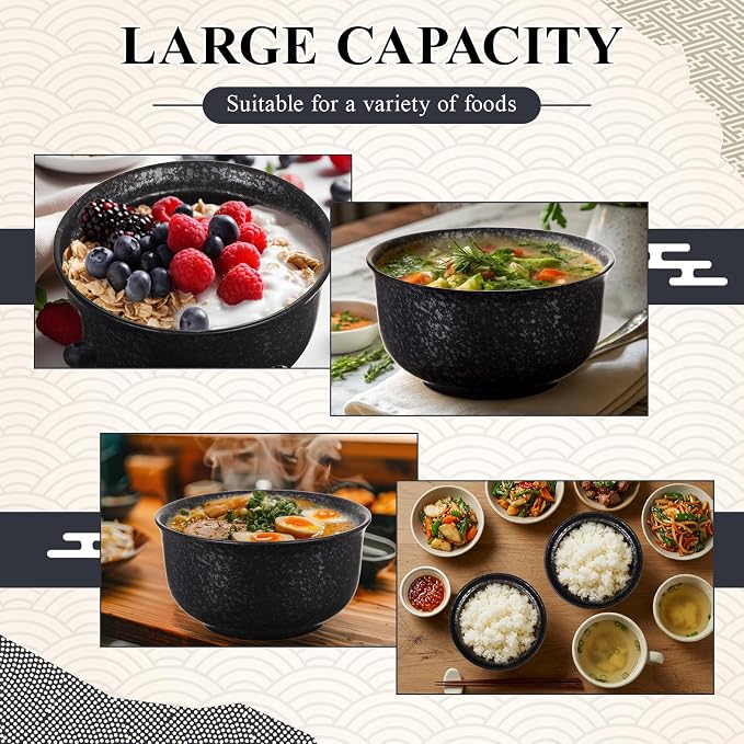 SiliFine Ramen Bowl Set of 2 Ceramic Ramen Bowl with Lid 25oz Microwave Clay Pot Traditional Japanese Tableware Korean Clay Pot for Christmas Soup Salad Meal Rice Home Office(Black,Calssic)