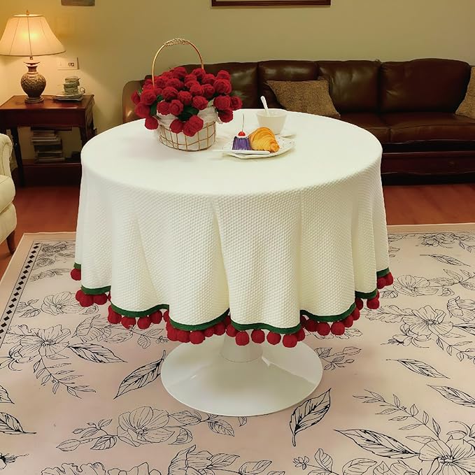 Crochet Flowers Bouquet Blanket, Handmade Rose Blanket, 59 Inch Round Floral Soft and Romantic Gifts for Birthday, Mother's Day, Valentine's Day, Home Decor, Bed, Sofa