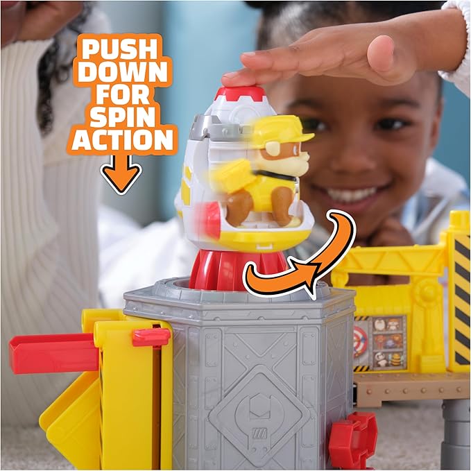 Rubble & Crew, Launch & Spin Spaceship Playset with Rubble Toy Figure in Construction Uniform, Kids Toys for Boys & Girls Ages 3 and up