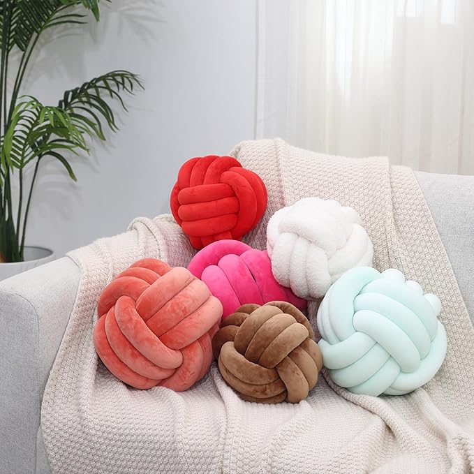 Petrella Knot Pillow Throw Pillows Ball Round Cute Throw Pillows Home Decor Cushion Decorative Aesthetic Spandex,Peaches 11inch
