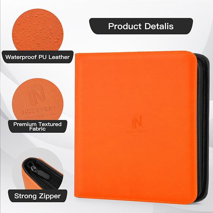 Premium Card Binder 12 Pocket for 720 Pockets Trading Card Binder, PU Zipper Card Collection Album, Book Holder for MTG, TCG, Game Cards, Sports Cards(Orange)