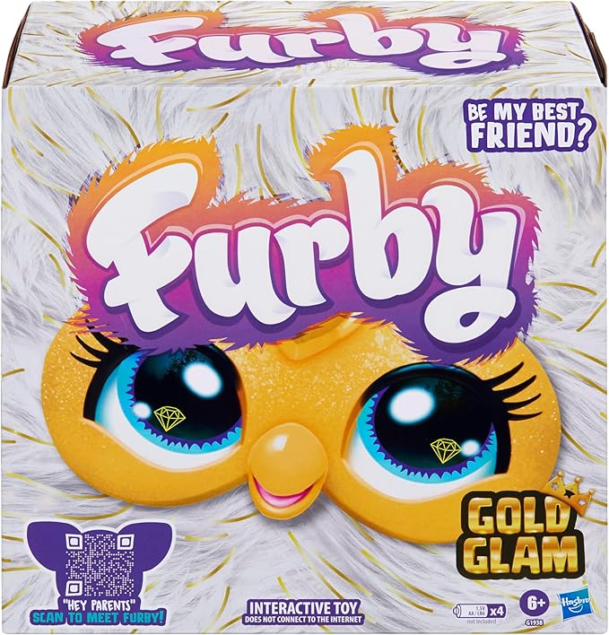Furby Gold Glam Interactive Plush Toys for 6 Year Old Girls & Boys & Up, Voice Activated Animatronic, Speaks English & Furbish, White (Amazon Exclusive)