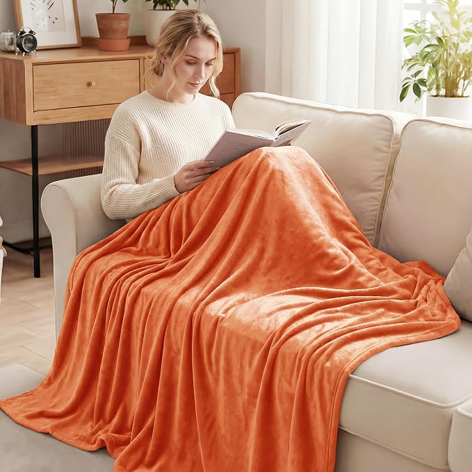 Exclusivo Mezcla Soft Fleece Blanket Twin Size for Bed, Burnt Orange | 60x80 Inches, Double-Sided Brushed Flannel, Lightweight Plush Cozy Blanket for Home Decor, All Season, Machine Washable