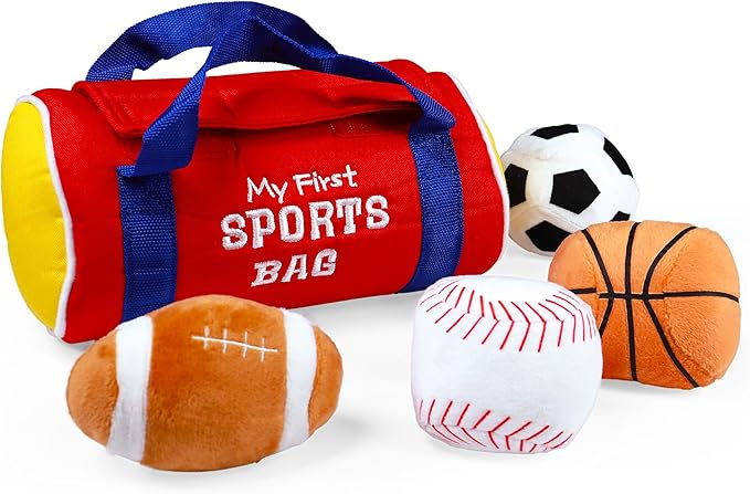 Baby GUND My First Sports Bag Stuffed Plush Playset, Baby Gift Toys for Boys and Girls Ages 1 & Up, 5 Piece, 8"