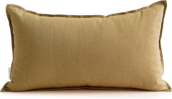 Jeanerlor Cotton Linen Decorative 12"x20" Lumbar Throw Pillow Case Cushion Cover with Twin Needles Stitch on Edge,for Wedding/Party/Gift/Car (30 x 50cm), Earth Yellow