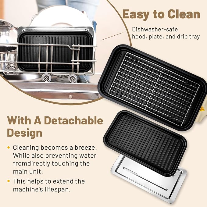 Pukomc Electric Indoor Grill,2 in 1 Indoor Grills for Kitchen | Grill Net & Non-Stick Cooking Removable Plate, Temperature Control, Dishwasher Safe, 1800W Large Smokeless