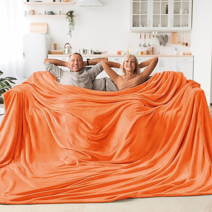 BEDELITE Fleece Blanket Soft Fall Oversized Bed Blanket Orange 120"x120" | Ultra Soft Fleece, Plush Microfiber, Lightweight Warmth, Fall Decor, Fade Resistant, Machine Washable, Perfect for Sharing
