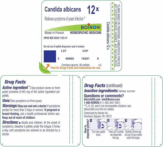 Boiron Candida Albicans 12X for Symptoms of Yeast Infection - 80 Pellets | Single-medicine homeopathic pellets for Symptoms of Yeast infection. Size: 80 Pellets.