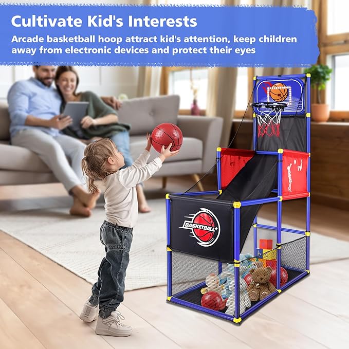 M SANMERSEN Kids Basketball Hoop Arcade Game Set with 4 Balls Electronic Scoreboard and LED Light, Indoor and Outdoor Play, Birthday/Halloween for 3-8 Year Old Boy and Girl