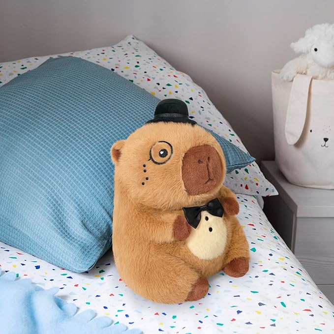 Ditucu Original Gentleman Capybara Plush with Bowler Hat 9 inch Cute Capibara Stuffed Animal Soft Plushies Toys Gifts for Kids Brown