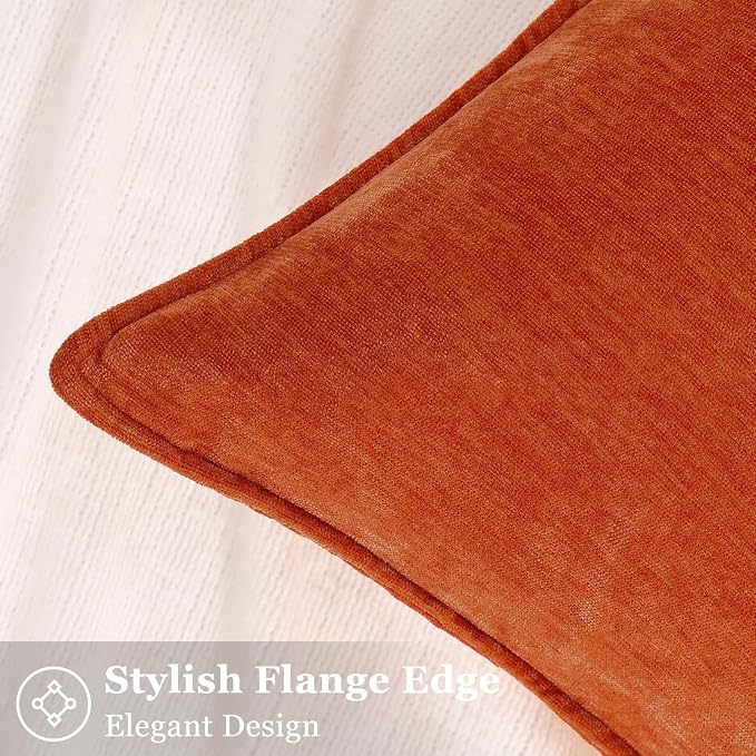 decorUhome Chenille Rust Velvet Throw Pillow Covers 22x22 Set of 2 | Fall Soft Euro Sham Couch Decorative Modern Farmhouse Pillow Cases with Elegant Design for Sofa Bed Living Room Home Decor