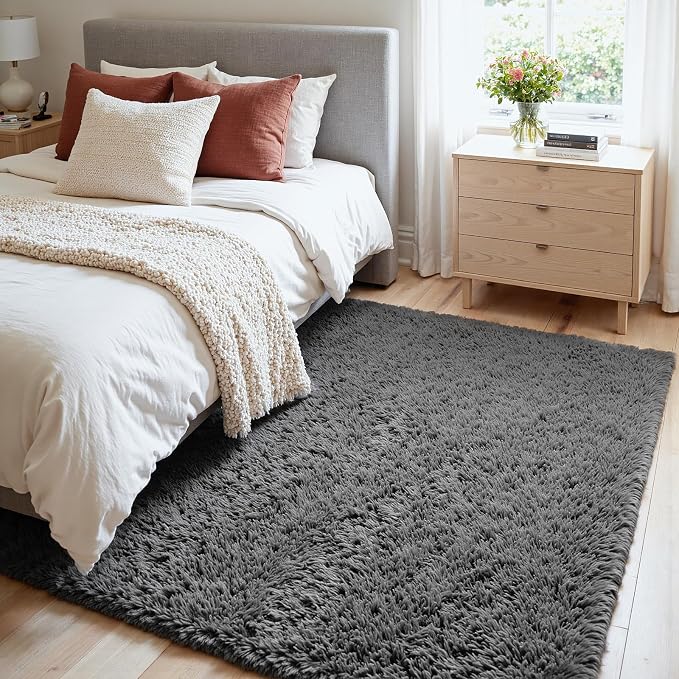 4x6 Area Rugs for Living Room Rug: Soft Fluffy Shag Gray Rugs for Bedroom, Non-Slip Large Fuzzy Plush Rug Indoor Floor Carpet for Nursery Kids Boys Girls Room, Dorms, Playroom, Modern Home Decor