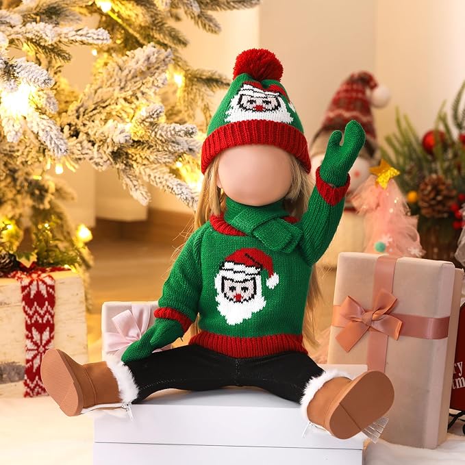 6 Pcs Christmas 18 Inch Doll Clothes and Accessories Winter Outfits Set Sweaters Trousers Hats Shoes for 18 Inch Doll Gift(Green and Red,Santa Claus)