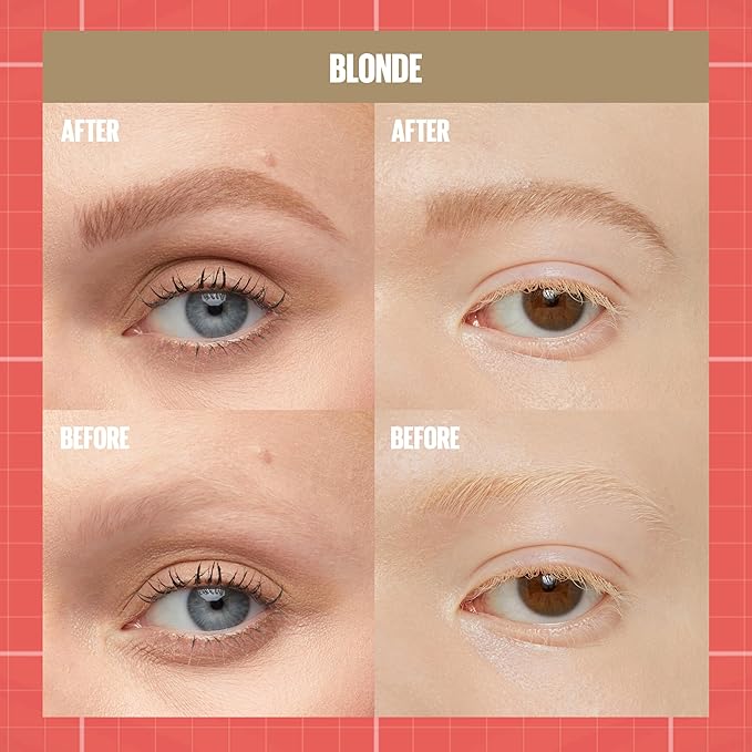Maybelline Build-A-Brow 2-in-1 Brow Pen and Sealing Eyebrow Gel, Eyebrow Makeup for Real-Looking, Fuller Brows, Blonde, 1 Count