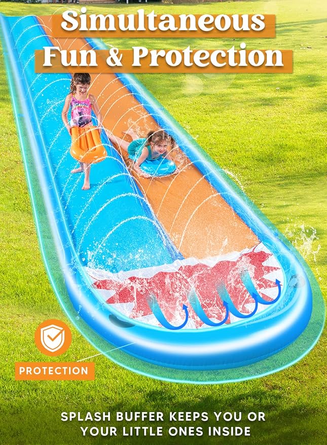 Sloosh Shark Double Water Slide, 22.5ft Heavy Duty Lawn Water Slip with Sprinkler Slide and 2 Slip Inflatable Boards for Party Summer Yard Lawn Outdoor Play Activities